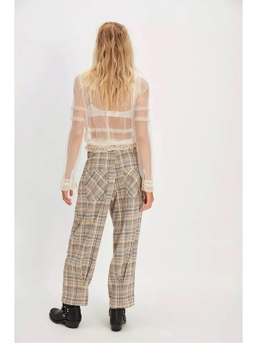 Free People Grunge 90s Bohemian Nice Choice Plaid Pull On Barrel Pants Large NWT
